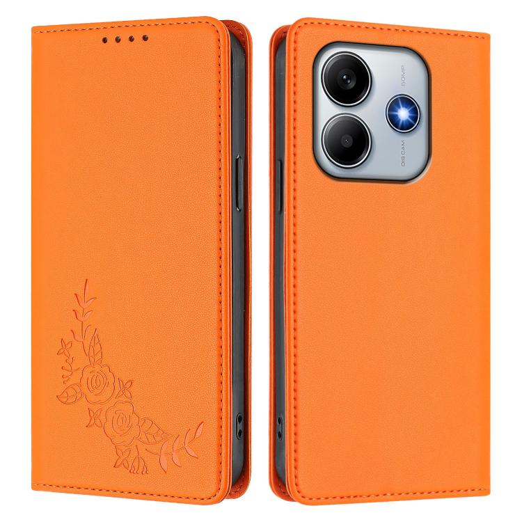 For Redmi Note 14 4G 164.84mm Peony Embossed Magnetic RFID Vegan Leather Phone Case