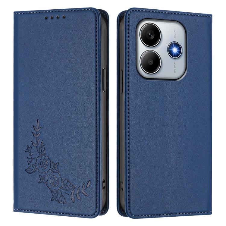 For Redmi Note 14 4G 164.84mm Peony Embossed Magnetic RFID Vegan Leather Phone Case