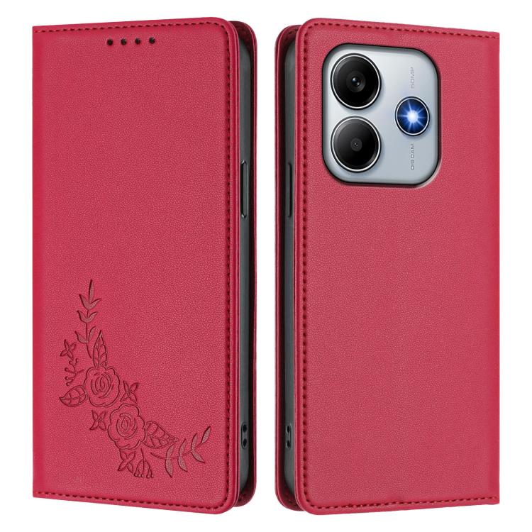 For Redmi Note 14 5G / Poco M7 Pro 5G Peony Embossed Magnetic RFID Vegan Leather Phone Case