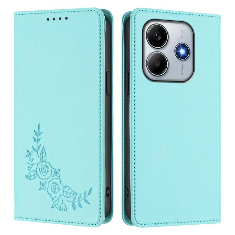 For Redmi Note 14 5G / Poco M7 Pro 5G Peony Embossed Magnetic RFID Vegan Leather Phone Case