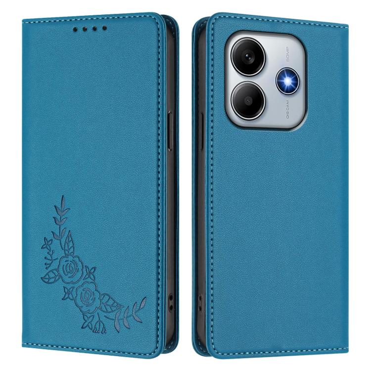 For Redmi Note 14 5G / Poco M7 Pro 5G Peony Embossed Magnetic RFID Vegan Leather Phone Case