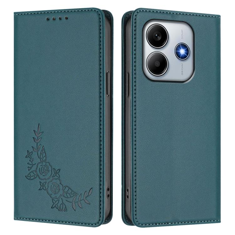 For Redmi Note 14 5G / Poco M7 Pro 5G Peony Embossed Magnetic RFID Vegan Leather Phone Case