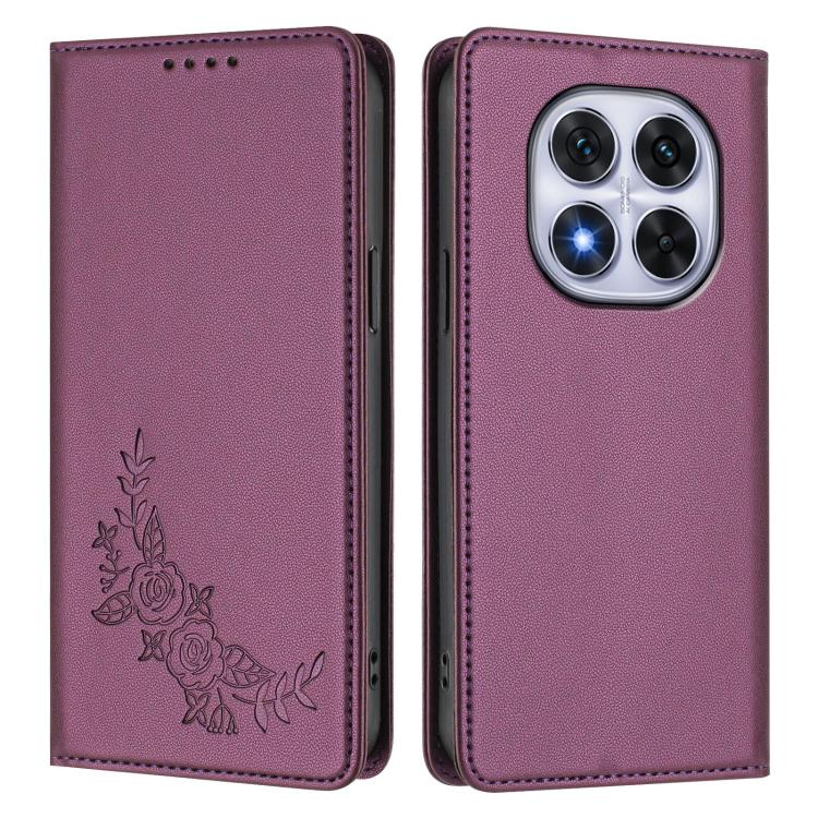 For Redmi Note 14 Pro 4G Peony Embossed Magnetic RFID Vegan Leather Phone Case