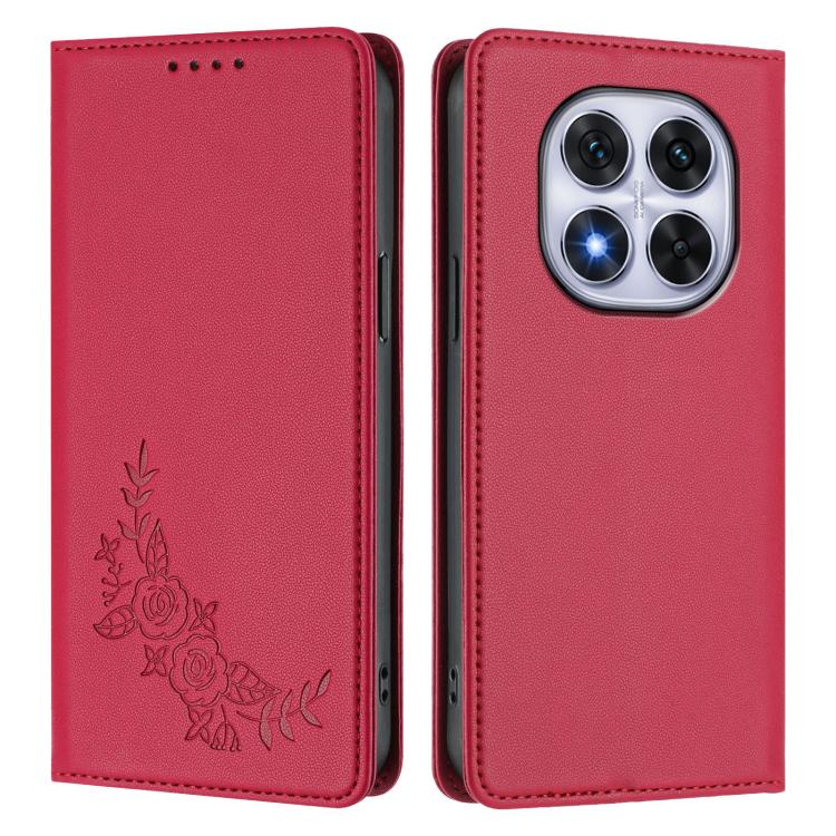 For Redmi Note 14 Pro 4G Peony Embossed Magnetic RFID Vegan Leather Phone Case