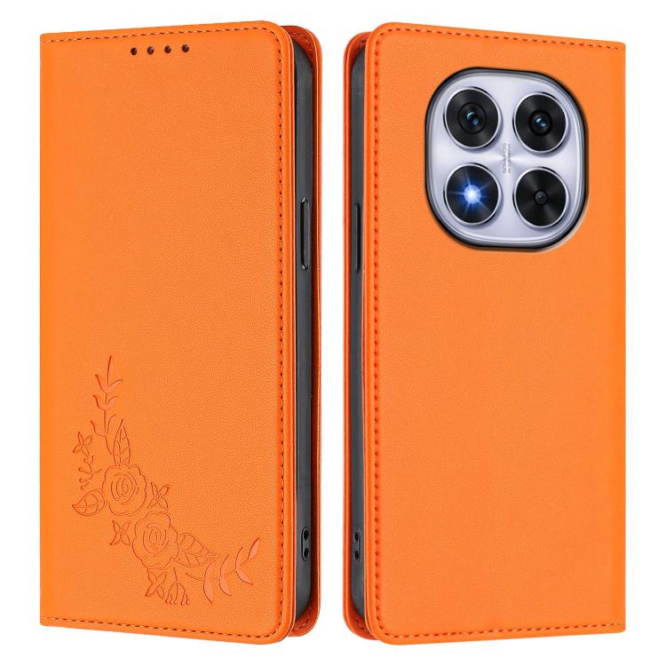 For Redmi Note 14 Pro 4G Peony Embossed Magnetic RFID Vegan Leather Phone Case