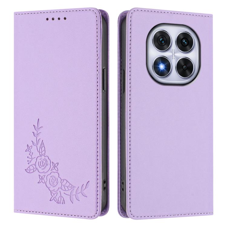 For Redmi Note 14 Pro 4G Peony Embossed Magnetic RFID Vegan Leather Phone Case