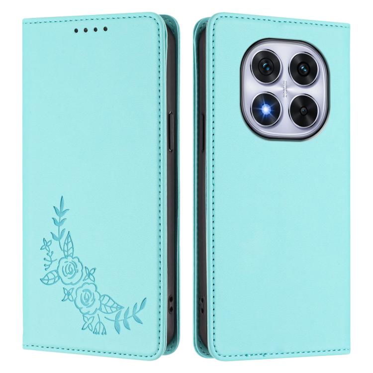For Redmi Note 14 Pro 4G Peony Embossed Magnetic RFID Vegan Leather Phone Case