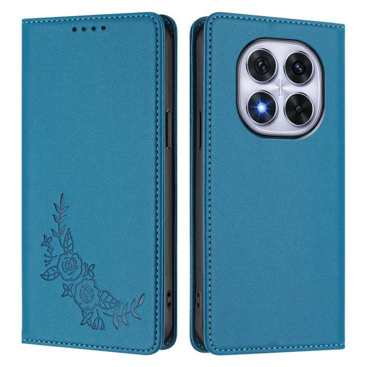 For Redmi Note 14 Pro 4G Peony Embossed Magnetic RFID Vegan Leather Phone Case