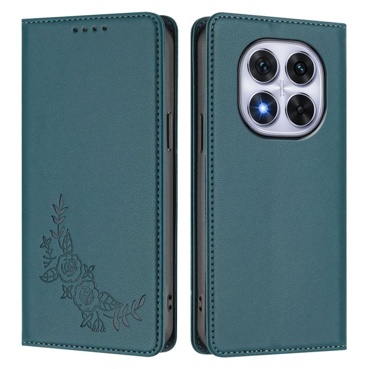 For Redmi Note 14 Pro 4G Peony Embossed Magnetic RFID Vegan Leather Phone Case