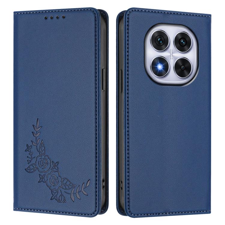 For Redmi Note 14 Pro 4G Peony Embossed Magnetic RFID Vegan Leather Phone Case