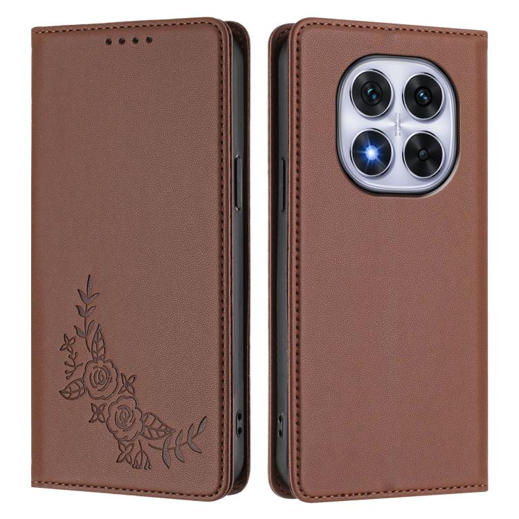 For Redmi Note 14 Pro 4G Peony Embossed Magnetic RFID Vegan Leather Phone Case