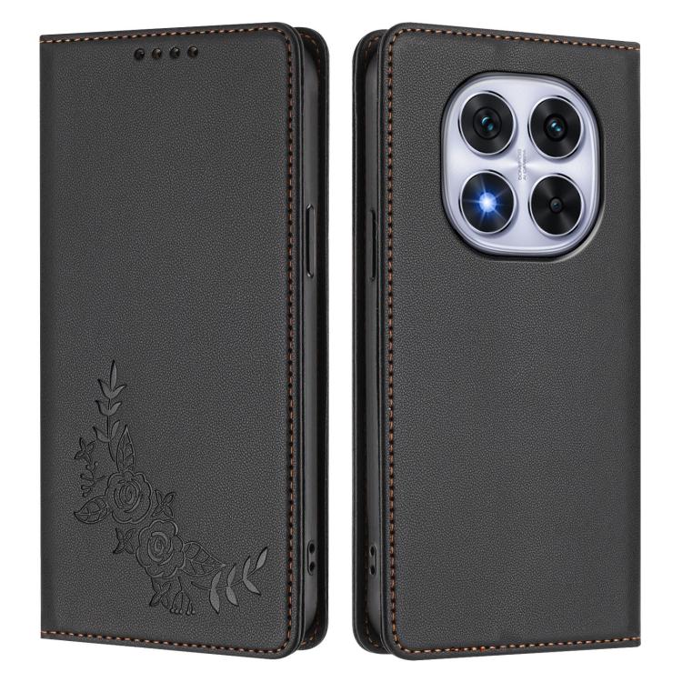 For Redmi Note 14 Pro 4G Peony Embossed Magnetic RFID Vegan Leather Phone Case