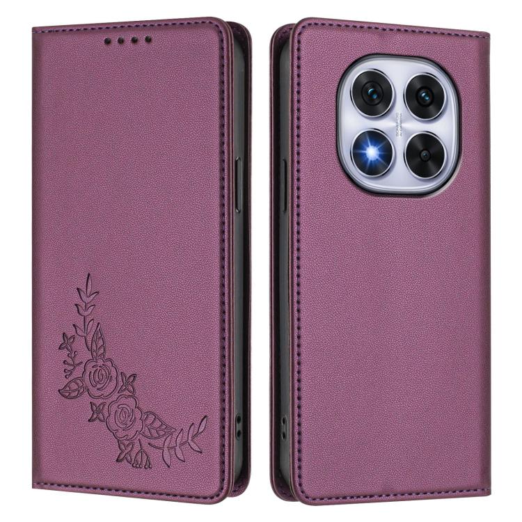 For Redmi Note 14 Pro 5G / Poco X7 5G Peony Embossed Magnetic RFID Vegan Leather Phone Case
