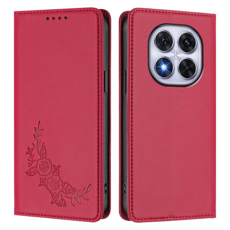 For Redmi Note 14 Pro 5G / Poco X7 5G Peony Embossed Magnetic RFID Vegan Leather Phone Case