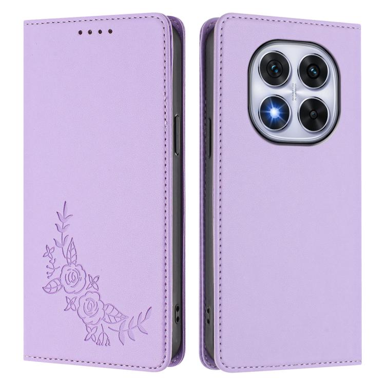 For Redmi Note 14 Pro 5G / Poco X7 5G Peony Embossed Magnetic RFID Vegan Leather Phone Case