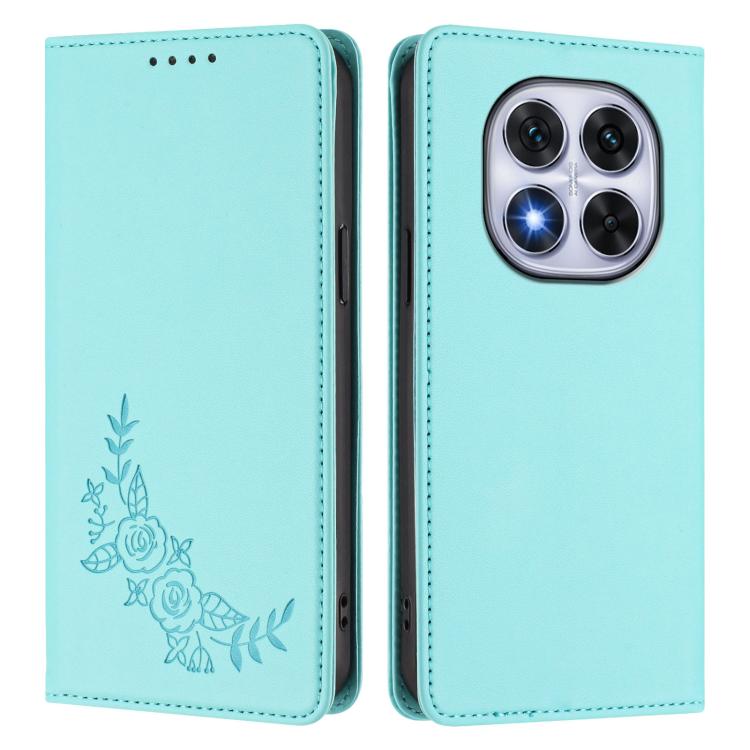 For Redmi Note 14 Pro 5G / Poco X7 5G Peony Embossed Magnetic RFID Vegan Leather Phone Case