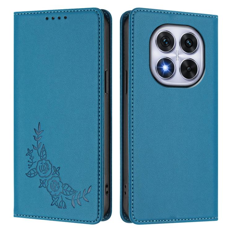 For Redmi Note 14 Pro 5G / Poco X7 5G Peony Embossed Magnetic RFID Vegan Leather Phone Case