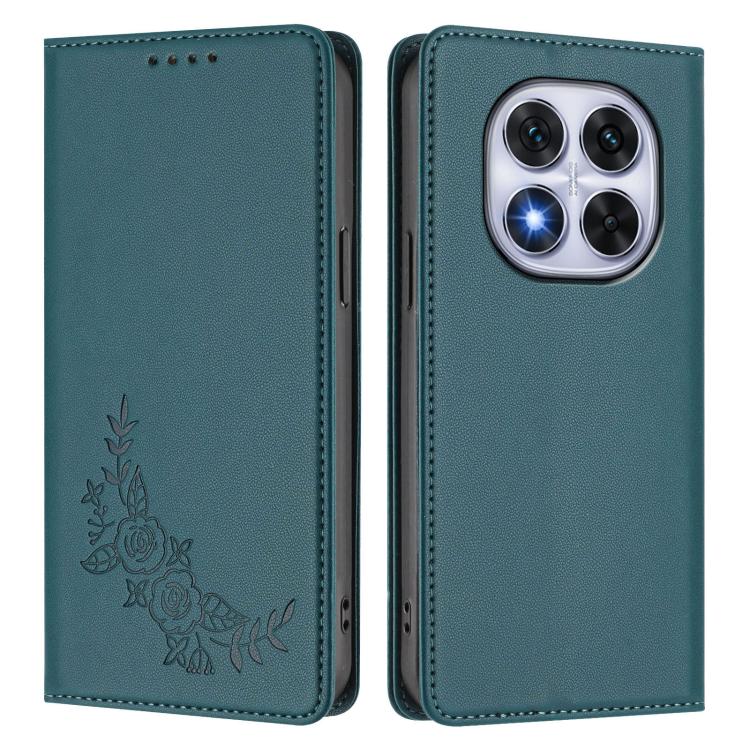 For Redmi Note 14 Pro 5G / Poco X7 5G Peony Embossed Magnetic RFID Vegan Leather Phone Case