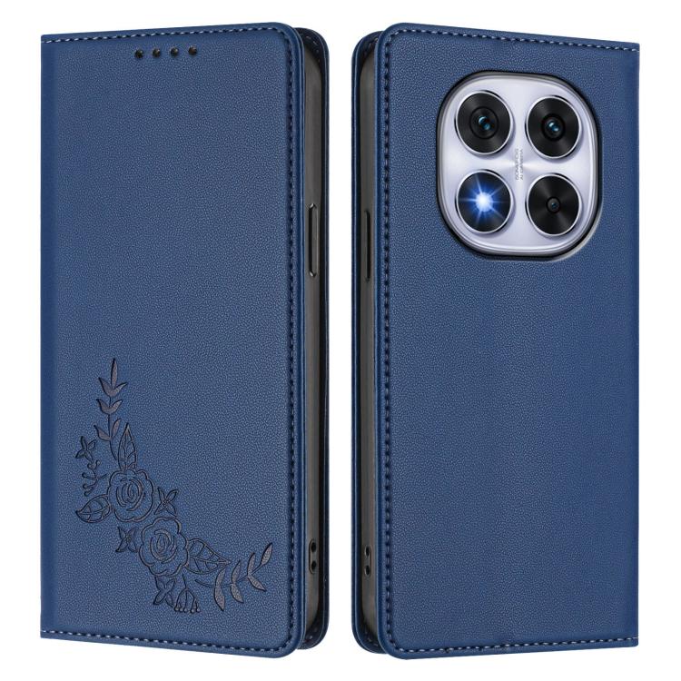 For Redmi Note 14 Pro 5G / Poco X7 5G Peony Embossed Magnetic RFID Vegan Leather Phone Case