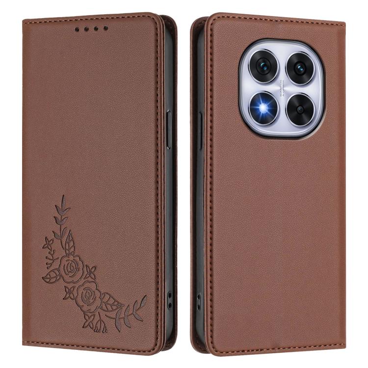 For Redmi Note 14 Pro 5G / Poco X7 5G Peony Embossed Magnetic RFID Vegan Leather Phone Case