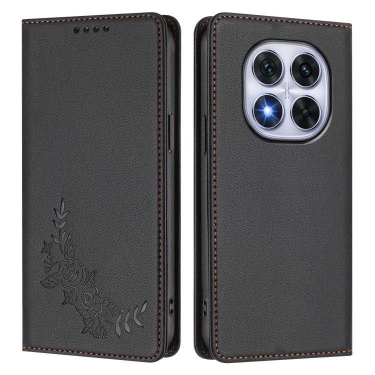 For Redmi Note 14 Pro 5G / Poco X7 5G Peony Embossed Magnetic RFID Vegan Leather Phone Case
