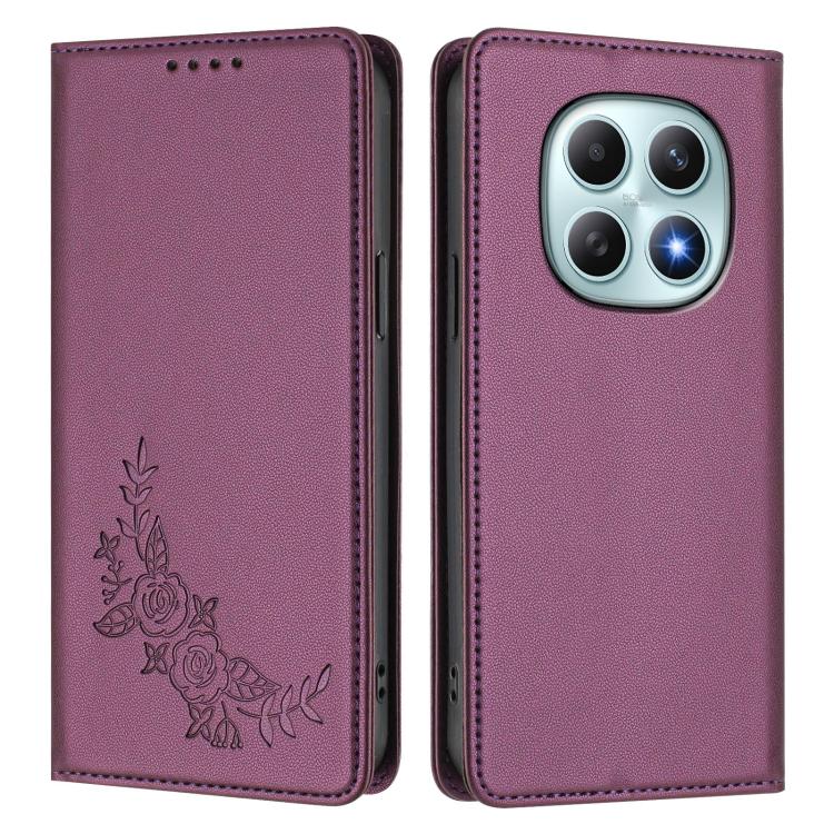 For Redmi Note 15 5G / 4G 164mm / Poco M8 5G Peony Embossed Magnetic RFID Vegan Leather Phone Case