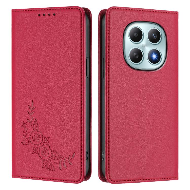 For Redmi Note 15 5G / 4G 164mm / Poco M8 5G Peony Embossed Magnetic RFID Vegan Leather Phone Case