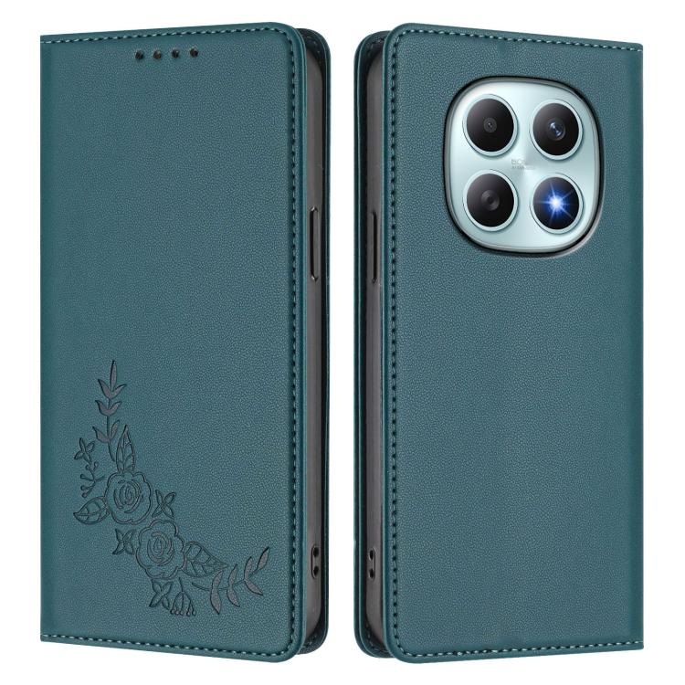For Redmi Note 15 5G / 4G 164mm / Poco M8 5G Peony Embossed Magnetic RFID Vegan Leather Phone Case