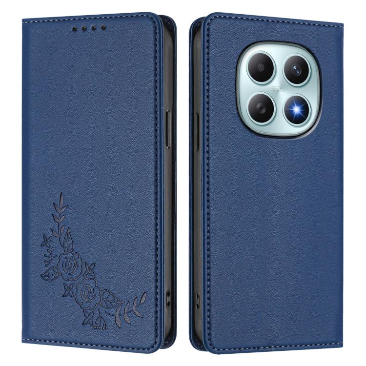 For Redmi Note 15 5G / 4G 164mm / Poco M8 5G Peony Embossed Magnetic RFID Vegan Leather Phone Case