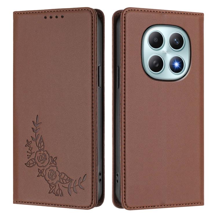 For Redmi Note 15 5G / 4G 164mm / Poco M8 5G Peony Embossed Magnetic RFID Vegan Leather Phone Case
