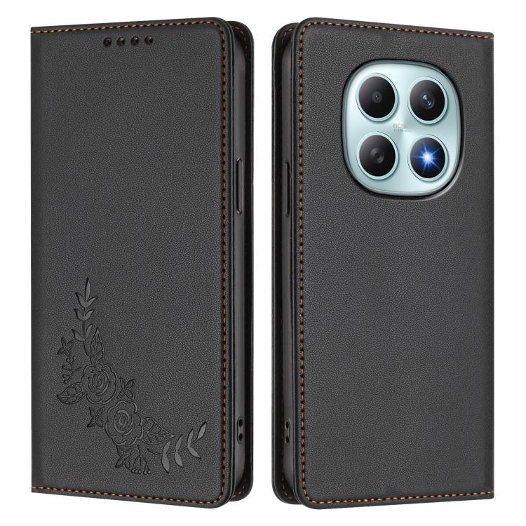 For Redmi Note 15 5G / 4G 164mm / Poco M8 5G Peony Embossed Magnetic RFID Vegan Leather Phone Case