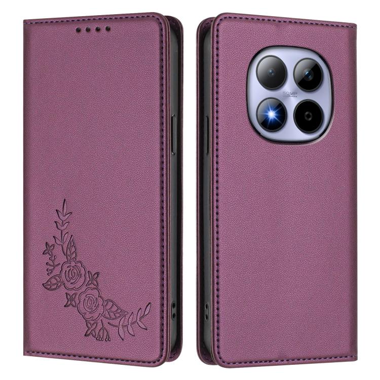For Redmi Note 15 Pro 4G Global 163.2mm Peony Embossed Magnetic RFID Vegan Leather Phone Case