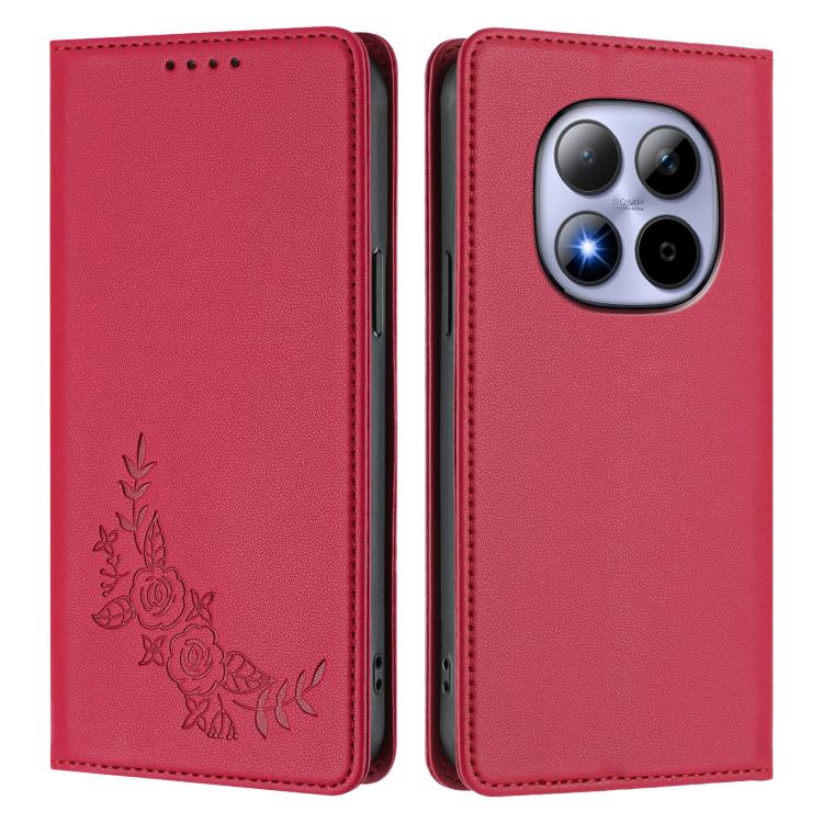 For Redmi Note 15 Pro 4G Global 163.2mm Peony Embossed Magnetic RFID Vegan Leather Phone Case