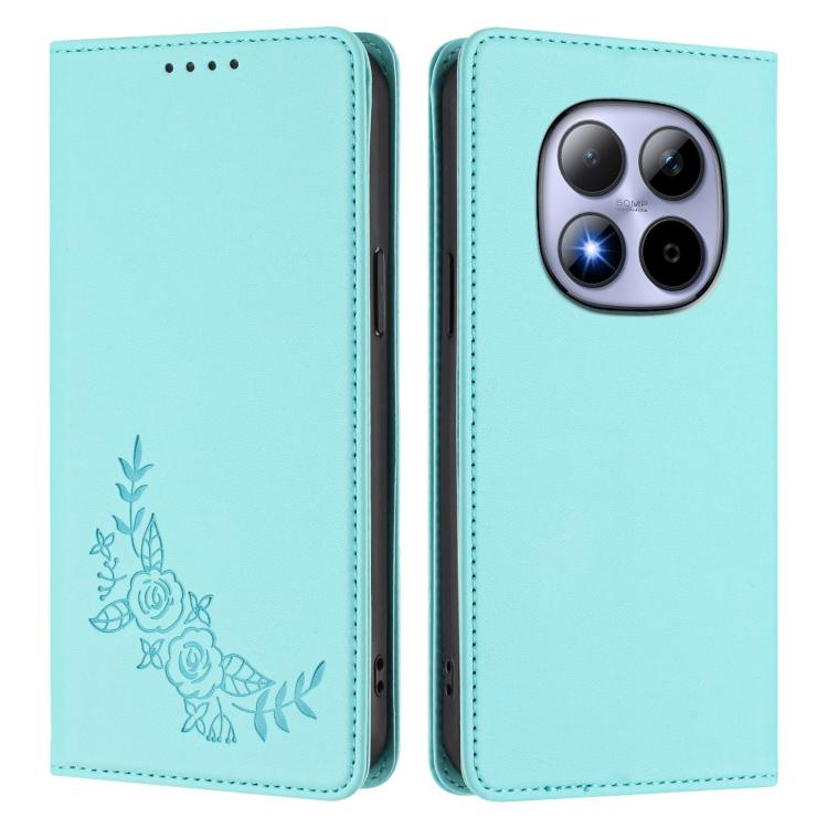 For Redmi Note 15 Pro 4G Global 163.2mm Peony Embossed Magnetic RFID Vegan Leather Phone Case