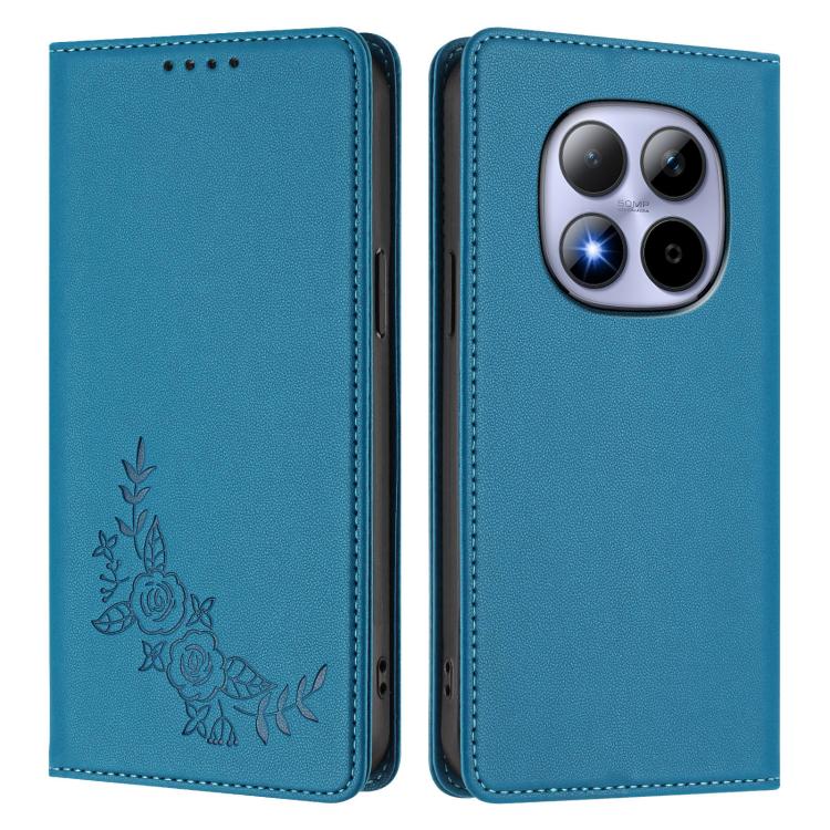 For Redmi Note 15 Pro 4G Global 163.2mm Peony Embossed Magnetic RFID Vegan Leather Phone Case