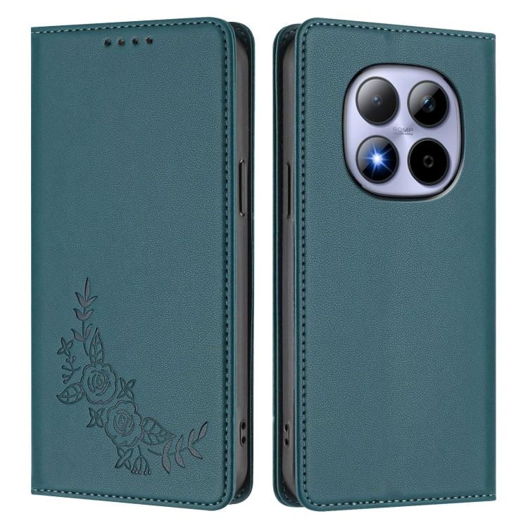 For Redmi Note 15 Pro 4G Global 163.2mm Peony Embossed Magnetic RFID Vegan Leather Phone Case