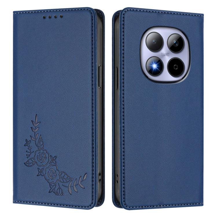 For Redmi Note 15 Pro 4G Global 163.2mm Peony Embossed Magnetic RFID Vegan Leather Phone Case
