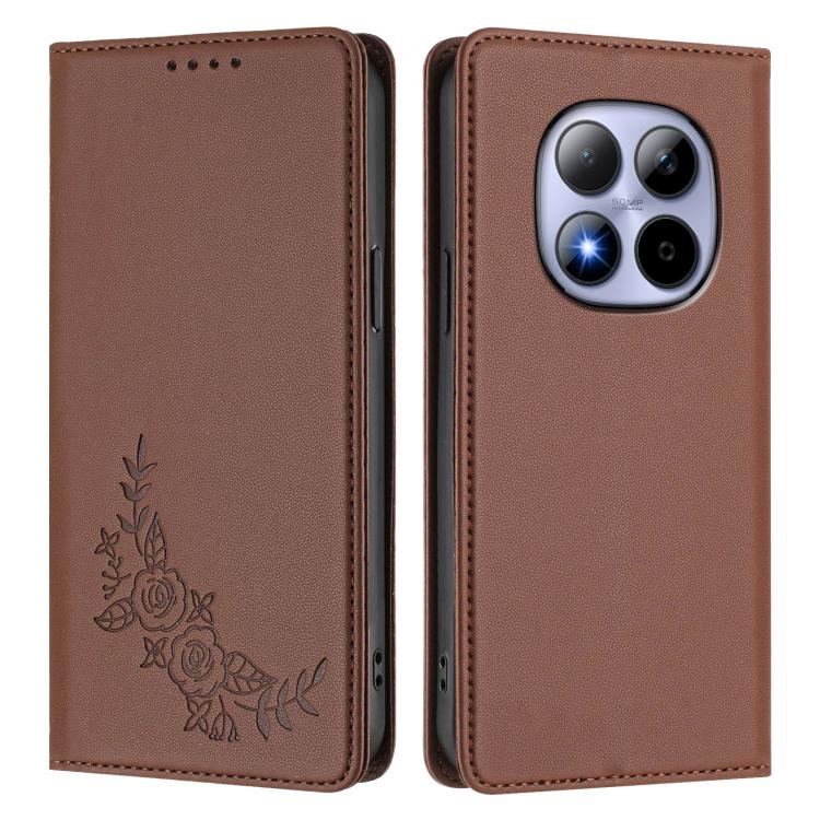 For Redmi Note 15 Pro 4G Global 163.2mm Peony Embossed Magnetic RFID Vegan Leather Phone Case