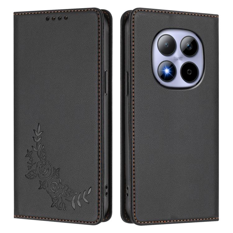 For Redmi Note 15 Pro 4G Global 163.2mm Peony Embossed Magnetic RFID Vegan Leather Phone Case