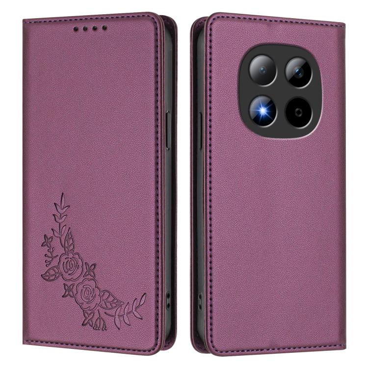 For Redmi Note 15 Pro 5G Global 163.6mm Peony Embossed Magnetic RFID Vegan Leather Phone Case