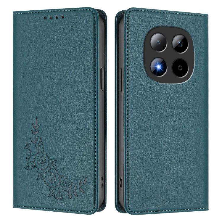 For Redmi Note 15 Pro 5G Global 163.6mm Peony Embossed Magnetic RFID Vegan Leather Phone Case