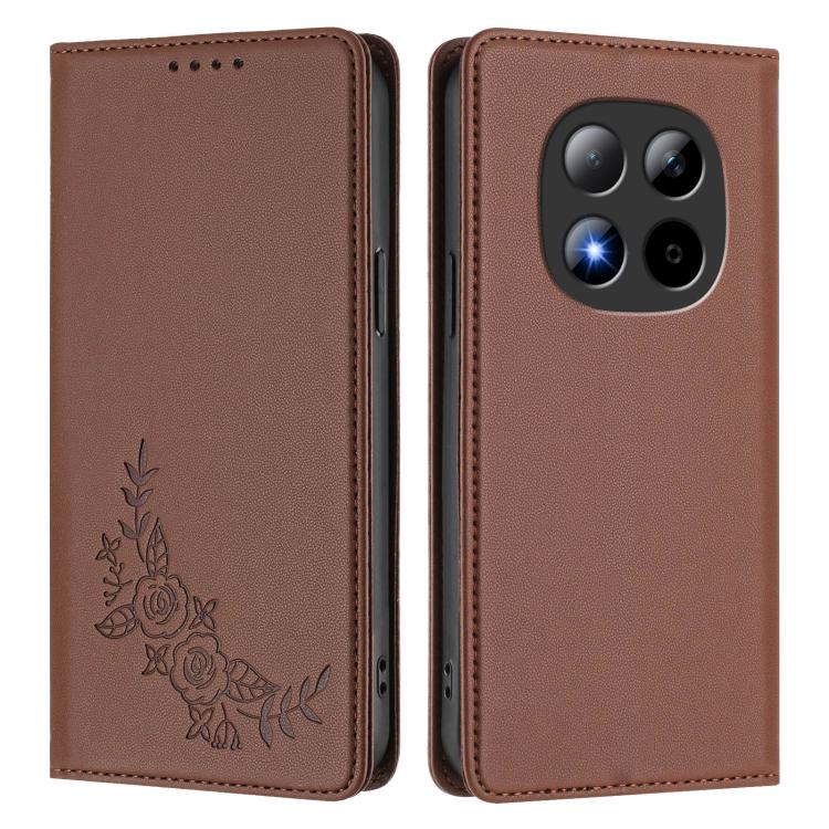 For Redmi Note 15 Pro 5G Global 163.6mm Peony Embossed Magnetic RFID Vegan Leather Phone Case