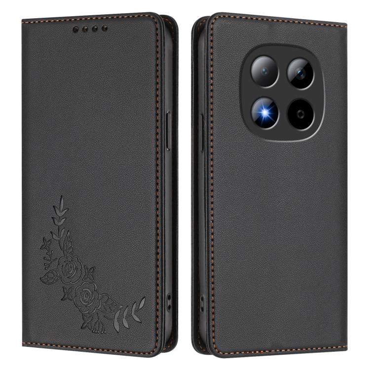 For Redmi Note 15 Pro 5G Global 163.6mm Peony Embossed Magnetic RFID Vegan Leather Phone Case