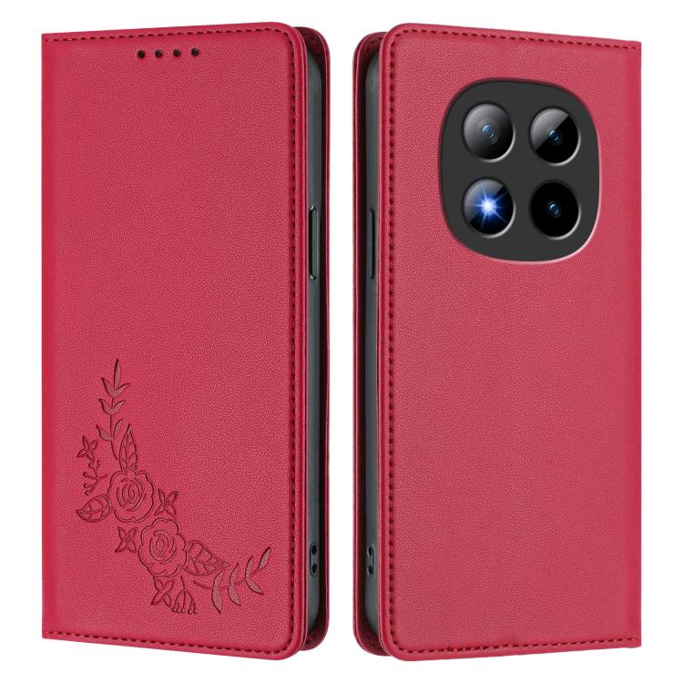 For Redmi Note 15 Pro+ 5G 163.3mm / Poco M8 Pro 5G Peony Embossed Magnetic RFID Vegan Leather Phone Case