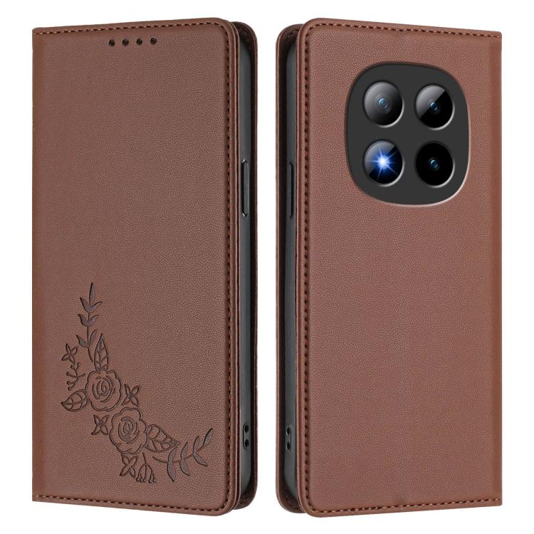 For Redmi Note 15 Pro+ 5G 163.3mm / Poco M8 Pro 5G Peony Embossed Magnetic RFID Vegan Leather Phone Case
