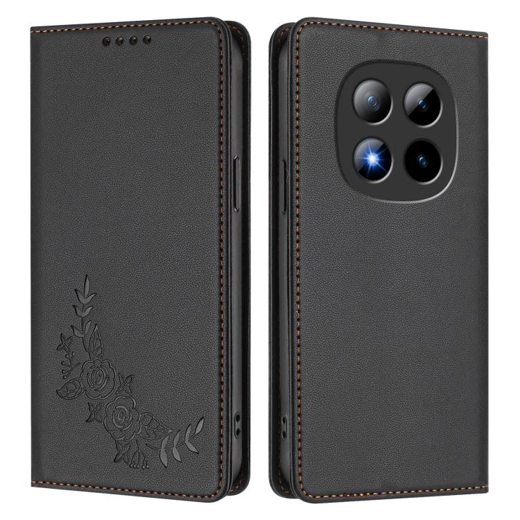For Redmi Note 15 Pro+ 5G 163.3mm / Poco M8 Pro 5G Peony Embossed Magnetic RFID Vegan Leather Phone Case