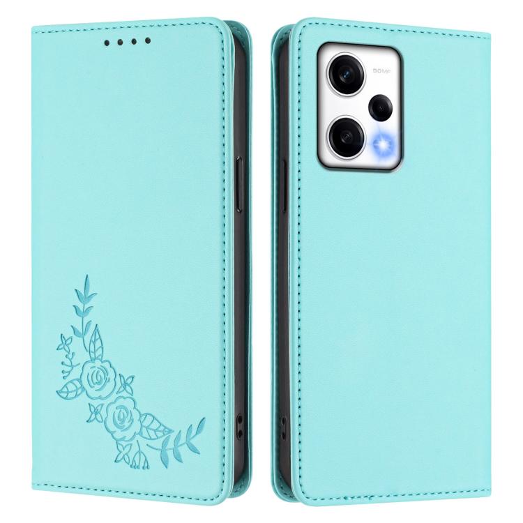 For Redmi Note 12 Pro+ 5G / Note 12 Explorer Peony Embossed Magnetic RFID Vegan Leather Phone Case