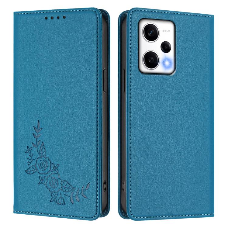 For Redmi Note 12 Pro+ 5G / Note 12 Explorer Peony Embossed Magnetic RFID Vegan Leather Phone Case