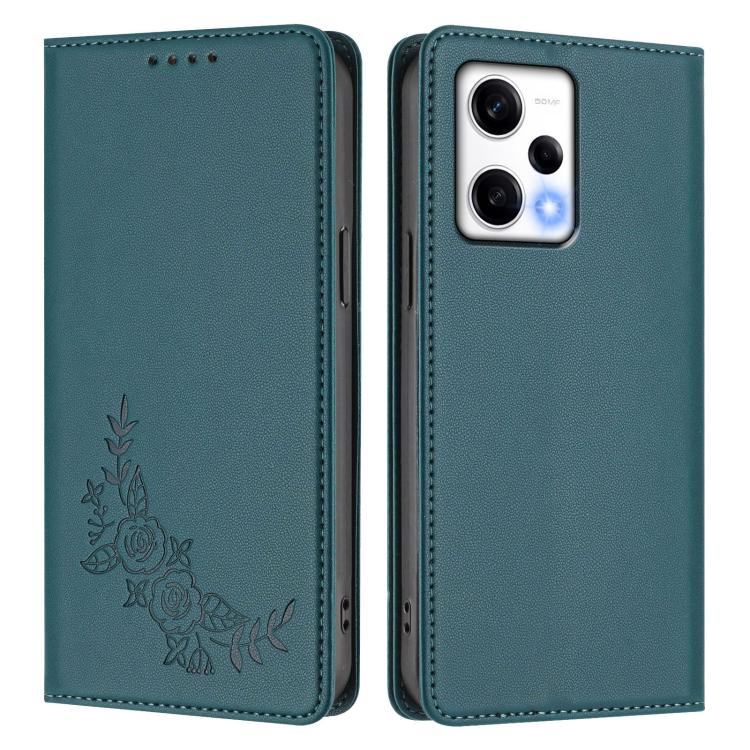 For Redmi Note 12 Pro+ 5G / Note 12 Explorer Peony Embossed Magnetic RFID Vegan Leather Phone Case