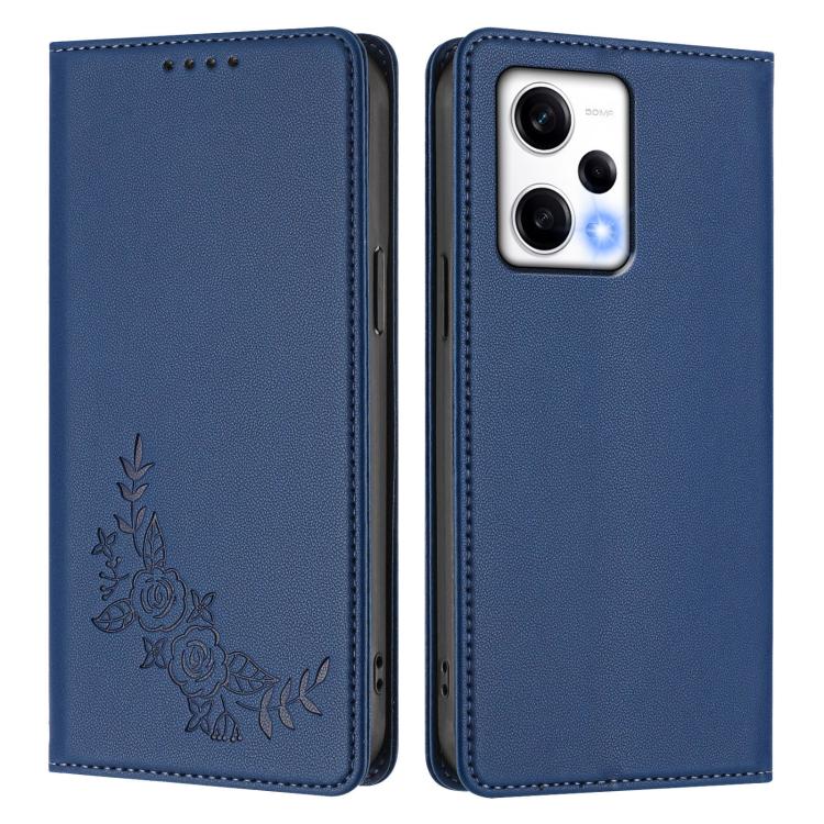 For Redmi Note 12 Pro+ 5G / Note 12 Explorer Peony Embossed Magnetic RFID Vegan Leather Phone Case